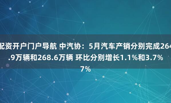 配资开户门户导航 中汽协：5月汽车产销分别完成264.9万辆和268.6万辆 环比分别增长1.1%和3.7%